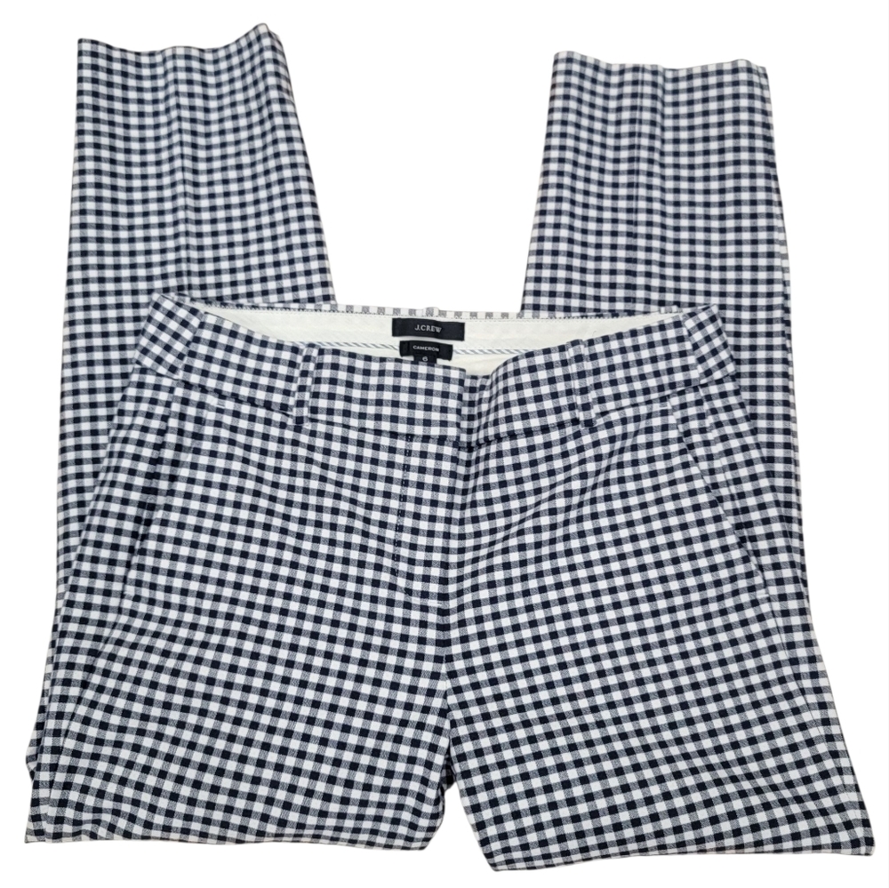 J. Crew Cameron Bi-Stretch Navy Gingham Checked Cropped Pants Cotton Womens Sz 6 - Picture 6 of 16
